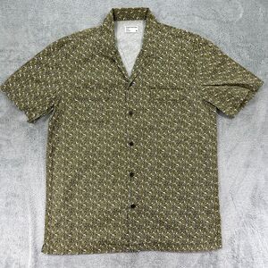 Frank And Oak Hawaiian Shirt Mens Medium Green Ditsy Floral Twill Cotton Beach